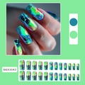 Uñas postizas largas tipo ataúd verde neón con patrón mármol rayo, set de 24 piezas - 24 Piezas/Caja / Estilo de Grieta Verde (BKS3083)