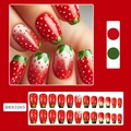 Uñas postizas de fresa estilo Ins con patrones rojos y detalles de hojas verdes - Estilo Fresa (BKS3265)