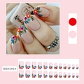 Floral French press-on nails with multi-color flower patterns and pink base, 24 pieces set - Multi-Color Floral (BKS3464) / Jelly Glue + Nail File