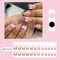 Rosa French Leopard Nägel zum Aufkleben mit 3D-Schleifen und eckiger mittlerer Länge - Leopardenmuster Rosa Schleife Stil (BKS3308) / Mit Geleekleber + Feile