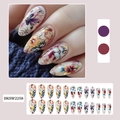 Bloemrijke almond press-on nagels met inktbloemmotieven en goudfolie vlinderaccenten - Inclusief Jelly Lijm en Nagelvijl / Klassieke Bloemen (BKSW2258)