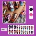 Halloween coffin fake nails with colorful pumpkin spider web and ghost patterns - Halloween Pumpkin Press On Nails (BKS3553)