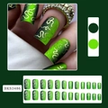Green gradient press-on nails with golden snake design and 24-piece full set display - Green Gradient Gold Snake (BKS3486)
