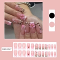 Pink French press-on nails with leopard print and 3D floral accents for women - Leopard French 3D Flower Style (BKS3547)