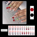 Pink leopard print press-on nails with 3D cherry accents and square shape tips - BKS3310 Leopard French Cherry (With Tool Kit)