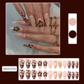 Braunes Leopard-Blumen-Stiletto-Nagelset zum Aufdrücken mit goldenen 3D-Wellen-Details - Leopard Blumen 3D Metall Streifen(BKS3550)