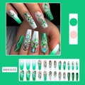 Faux ongles ballerine longs avec motifs feuilles vertes, fleurs 3D et strass - Feuille Verte (BKS3233) / Ensemble de 24 Pièces (Comprend Colle Gelée + Lime)