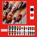 Set unghie finte Halloween con disegni di zucca fantasma e teschio in forma ballerina - BKS3552 Unghie Finte Design Zucca Fantasma Gocce di Sangue Halloween [Include Colla a Gelatina + Lima]