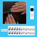 Blue French leopard print press-on nails set with 3D flower and glitter accents - BKS3563 Blue Leopard French (With Jelly Glue + File)