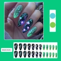 Uñas postizas stiletto fluorescentes con diseños de hongos y bosque verde - Estilo de Hongo del Bosque Luminoso (BKS3681)
