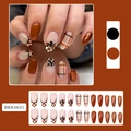 Set da 24 unghie finte a quadri color zucca in calde tonalità autunnali - Stile Zucca a Scacchi del Ringraziamento (Con Colla Gel + Lima) (BKS3631)