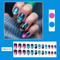 Set unghie finte aurora galassia con silhouette di foresta blu scuro e 24 pezzi medi - Cielo Stellato Aurora Colorato (Con Colla Gelatina e Lima per Unghie)