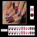 Franse zwarte ombre kunstnagels met amberpatronen en gouden bloemversiering - Zwarte Franse Ombre Stijl (BKS3751) / 24 stuks/doos (inclusief jelly lijm + vijl)