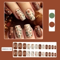 Uñas postizas cuadradas marrón moca con flores, acabado mate, set de 24 piezas reutilizables - Estilo Floral Marrón Mocha (BKS3118)