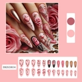 Faux ongles roses avec roses gaufrées en 3D et détails de cœurs dorés pour femmes - Style Cœur Rose Rose Saint-Valentin (BKS3804) / Avec colle gelée + lime