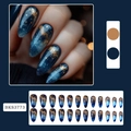 Unghie finte stiletto blu notte effetto cielo stellato con glitter dorati, set da 24 - Sfumatura Cielo Stellato da Sogno Blu (con Colla Gelatina + Lima)