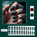 Dark green metallic press-on nails with red crackle patterns in 24-piece long square set - Jelly Glue + File / Dark Green Crackle (BKS3780)