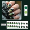 24er-Set mittellange runde Kunstnägel mit grünem Wald-Tintenmuster und Naturdesign - BKS3800 Grüner Tuschewald (Mit Geleekleber & Feile)