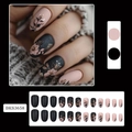 Matte pink and black almond press-on nails with golden leaf patterns 24pcs set - Autumn Winter Leaf Style (BKS3658)