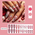 Rosa Glitzer-Nägel zum Aufkleben mit Herz- und Rosenmustern im Valentinstag-Stil - Rosa Funkelndes Herz Design (BKS3808)