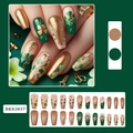Saint Patrick's Day Kunstnägel Set mit grünem Kleeblatt Muster und Goldglitzer - Gold Grün Kleeblatt Französischer Stil (BKS3857)