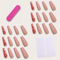 Set detallado de uñas postizas ataúd con diseño de dragón rojo y estilo francés - Uñas de Dragón Francés (Versión de Pegamento de Gelatina)