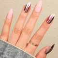 Unghie finte a mandorla lunghe con finitura opaca rosa e specchio oro rosa metallico - Stile Rosa Specchio Opaco (BKS918 Jelly Glue Type)
