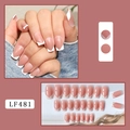Short square press-on nails with pink base and white V-shape French tip design - French V-Shape Style (LF481) - Liquid Glue Type