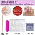 Press-on nail kit with 24 jelly glue tabs, wood stick, file, and alcohol pad - Transparent Jelly Glue 24 Tabs - Local 4-Piece Set