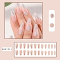 Uñas postizas largas tipo ataúd con purpurina plateada y base rosa nude, set de 24 - Rosa Transparente Con Brillo Plateado (Estilo Pegamento De Gelatina)