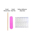 Press-on nail tool kit with wood stick, pink nail file, and 24 double-sided glue tabs - 3-Piece Tool Kit Set No.1 - Yellow Glue