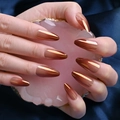 Long almond mirror copper press on nails with high gloss metallic finish and laser gradient - Laser Aurora Almond Style (BKS636) / 24 Pcs/Box (Jelly Glue + Nail File)