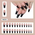 Unghie finte lunghe a forma di bara con eleganti punte french nere e base colore nudo - M035 Unghie Press-on French Nere (Stile Colla)