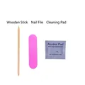 3-piece nail tool kit with wood stick, pink file, and alcohol pad for press-on nails - 3-Piece Tool Kit Set No.2