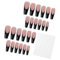Set unghie finte lunghe french rosa nude con punte nere a mezzaluna e adesivi - M035 Unghie Press-on French Nere (Stile Colla a Gelatina)