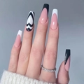 Unghie finte a ballerina con design a cuore bianco e nero e french manicure - Tipo di Colla / Stile Francese Cuore Bianco e Nero (LF643)