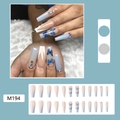 Blue gradient coffin press-on nails with butterfly design and rhinestones M194 - M194 Butterfly French Nails