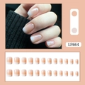 Short square French ombre press-on nails in nude and translucent white LF664 24pcs - French Square Round With Jelly Glue / Gradient Nude (LF664)