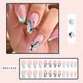 Mandel-Drucknägel mit mintgrünen Schmetterlingsmustern und French-Tip-Design-Motiven - Grün Weiß Schmetterling Stil (BKS1656) / Gelee-Kleber + Nagelfeilen-Set
