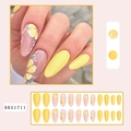Summer yellow lemon flower almond press-on nails set with daisy patterns and glossy finish - Lemon Orange Flower (BKS1711) / Jelly Glue + File