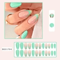 Mint green and gold glitter French press-on nails set with 24 pieces in various sizes - Mint Green French Style with Gold Edge (BKS1794)