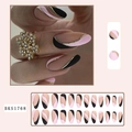 Unghie finte a mandorla french con motivi a onde nero rosa e linee dorate glitterate - BKS1768 Glitter Unghie Finte Francesi (Include Colla Gelatina + Lima)