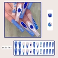 Lange coffin plaknagels met blauwe glitter, 3D-bloemen en hartvormige steentjes - Franse Hot Girl Glitter Stijl (BKS1543) (Inclusief Jelly Lijm en Nagelvijl)