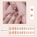 Sparkly heart press-on nails with silver glitter and rhinestones on nude base - Glitter Heart Nail Patch with Tools (BKS1733)