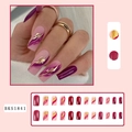 Purple gold leaf marble press-on nails set in long coffin shape with full kit display - 24Pcs Set (Includes Jelly Glue + File) / Purple Potato Marble Nails (BKS1841)