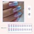 Blue pink marble gradient press-on nails with gold foil lines and glossy finish - Gradient Marble Style (BKS1931) [Includes Jelly Glue & File]