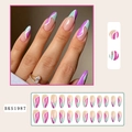 Purple and mint green almond press-on nails with wavy abstract swirl patterns - Blue Purple Wave French Style (BKS1987) / 24Pcs Set (Includes Jelly Glue + File)