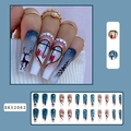 Faux ongles ballerine de Noël avec cerf, flocons et bougies en bleu et blanc élégant - Style Renne de Noël (BKS2063)
