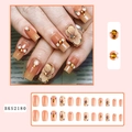 Press-on nail set with nude gradient design, 3D floral accents, and pearl rhinestones - Apricot Flower Style (BKS2180) / Jelly Glue + File