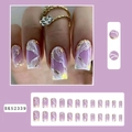 Purple gradient press-on nails with marble texture, gold foil accents, and long square shape - Purple Gradient Shell Pattern (BKS2339)